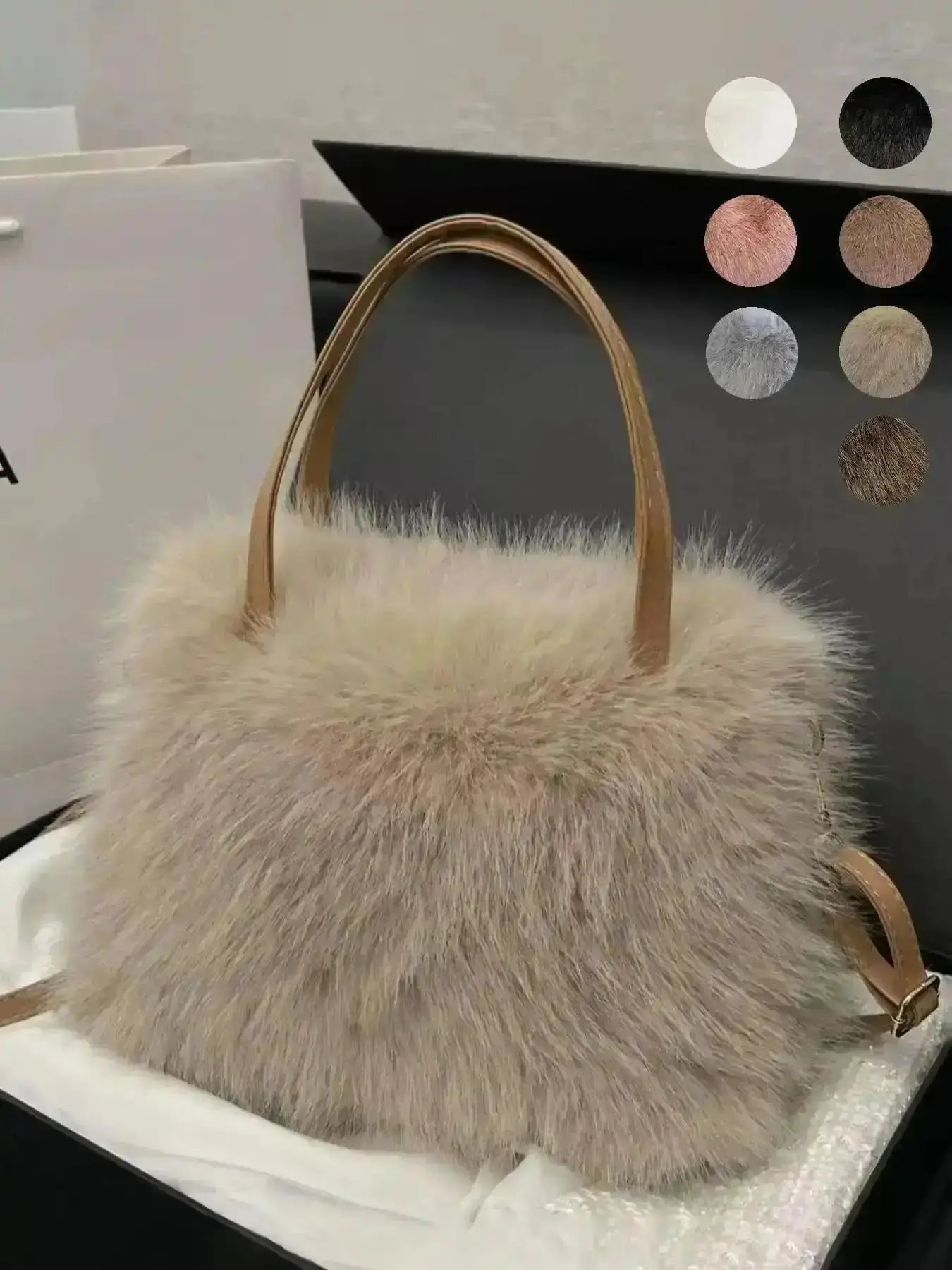 Fashionable Faux Fur Small Handbag, Stylish Handheld Bag with Grip Handle and Shoulder Strap, Multiple Color Options, Perfect Daily Accessory, Crossbody Handbag, Crossbody Purse Compact Versatile Handy