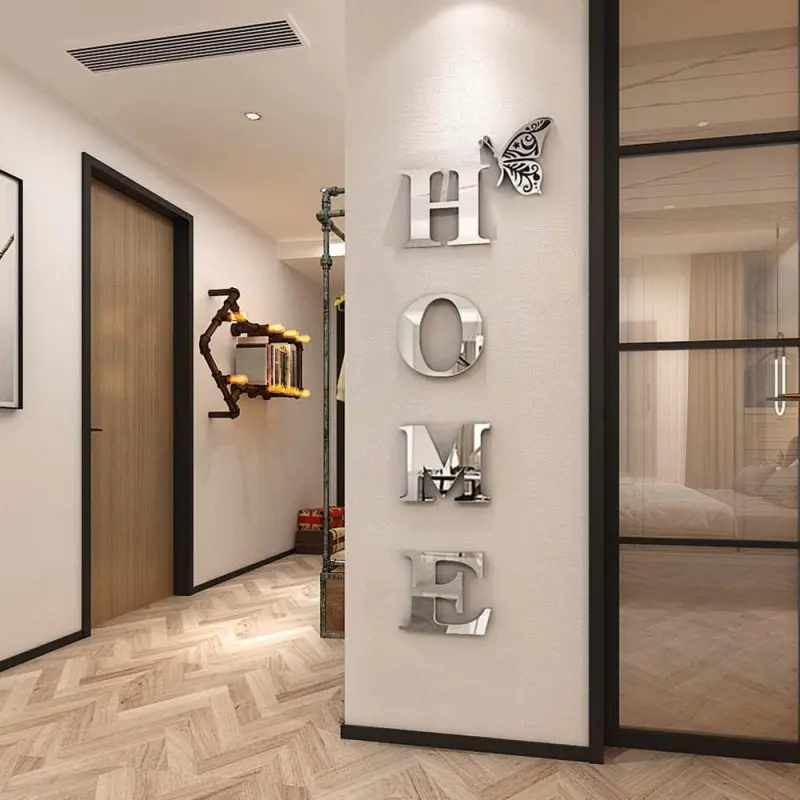 Silver Acrylic Mirror Letter Wall Decor Stickers 47.2 X 15.3IN Removable Shiny Mirror Wall Decals Modern Minimalist Wall Letter Signs Aesthetic Home Decor for Living Room Bedroom Sofa Background Wall Art Decorations