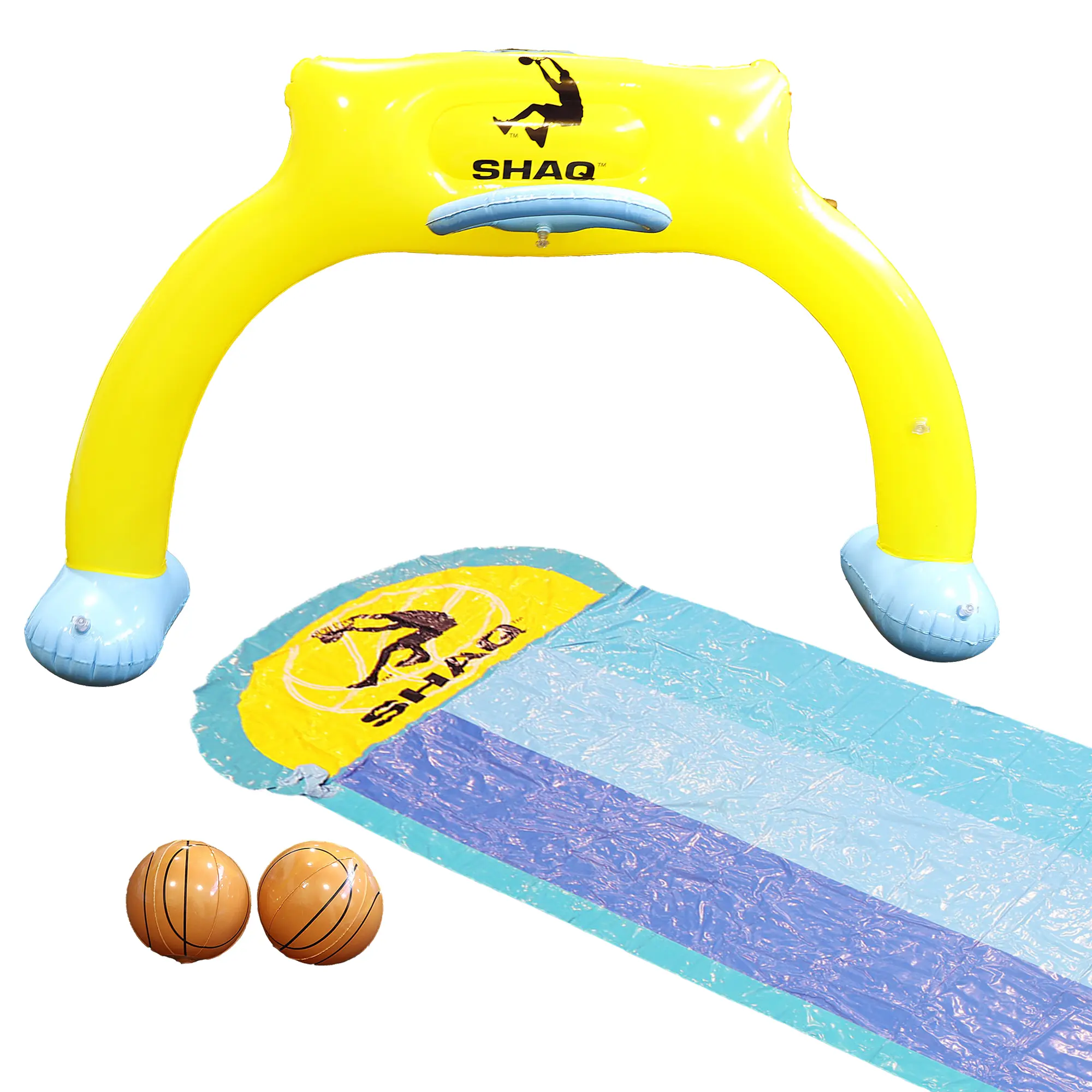 SHAQ Triple Water Slide with Built-in Basketball Hoop & Sprinklers for Endless Summer Fun 3 Race Lanes & Durable PVC Material