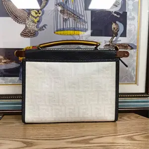 Pre-owned FENDI Peekaboo Monogram Patchwork Bag Black & Gray, Long Strap, Unisex & Versatile Shoulder Bag, Half Rigid Silhouette, FF Monogram, Adjustable Strap