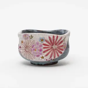 Handcrafted Kutani Ware Floral Matcha Bowl