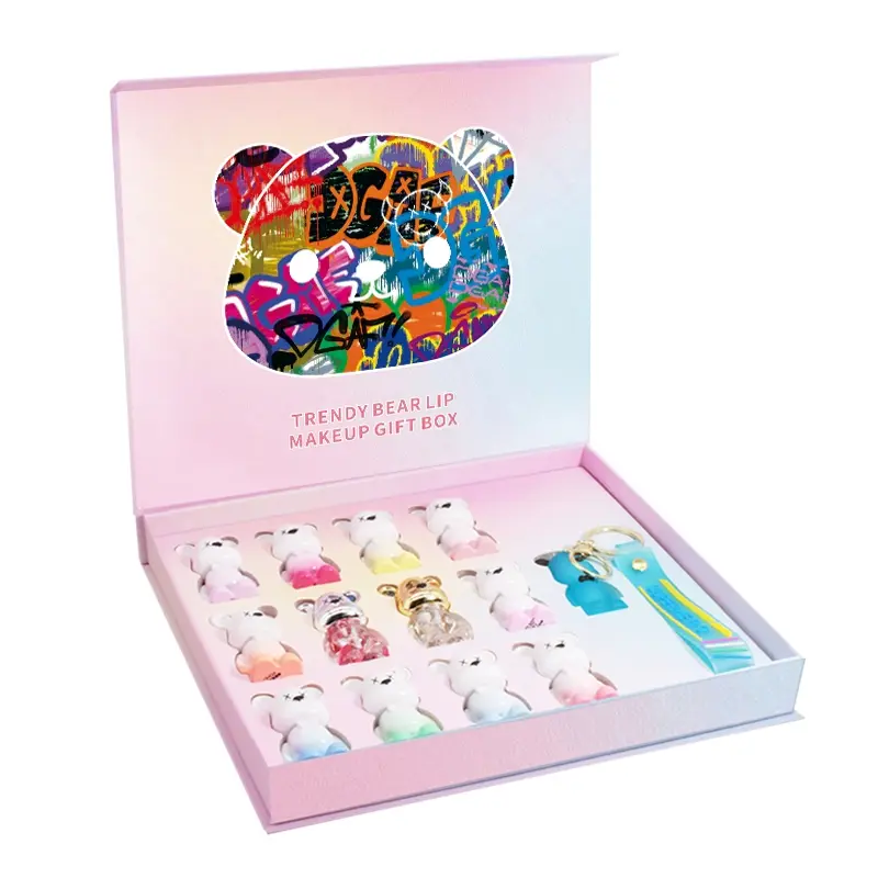 Bear lip glaze Balm set pendant cute natural Moisturizing Glossy Juicy Lip Lipgloss Makeup Lip Care