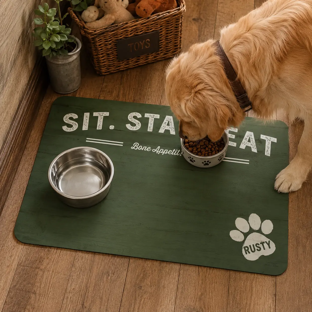 Farmhouse Style Personalized Dog Food Mat 15.8"x11.8", Custom Pet Feeding Mat, Personalized Dog or Cat Name Mat, Pet Lover Gift, Gifts For Dog Lovers
