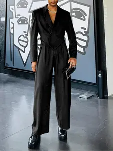 INCERUN Mens Lapel Neck Long Sleve Long Sleeve Tops Blazer Wide Leg Pants Trousers Suit Set Menswear