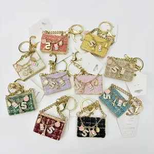 Mini Bag Keychain Car Key & Bag Charm Creative Trendy Fashion Fabric Alloy Rhinestone Pendant Gift for Friends,Summervibes
