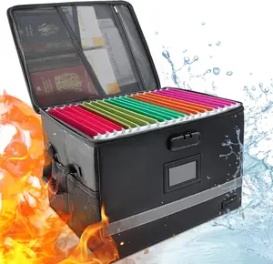 Fireproof Document Box with Lock,  File Safe Box Anti-Static Collapsible Portable Office  File Cabinet with Reflective Strip for important Hanging Letter & Legal Folder Certificate