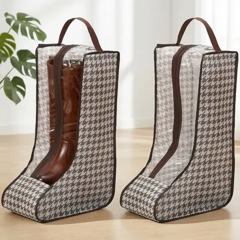 2-Piece Non-Woven Cowboy Boot Storage Bags, Dust Proof Cover, Breathable Mesh, Carrying Handle, Hang-Fold Design, Moisture Guard, Compact, Durable, Easy Access During Travel, Ideal for Home Closets, Business Trips