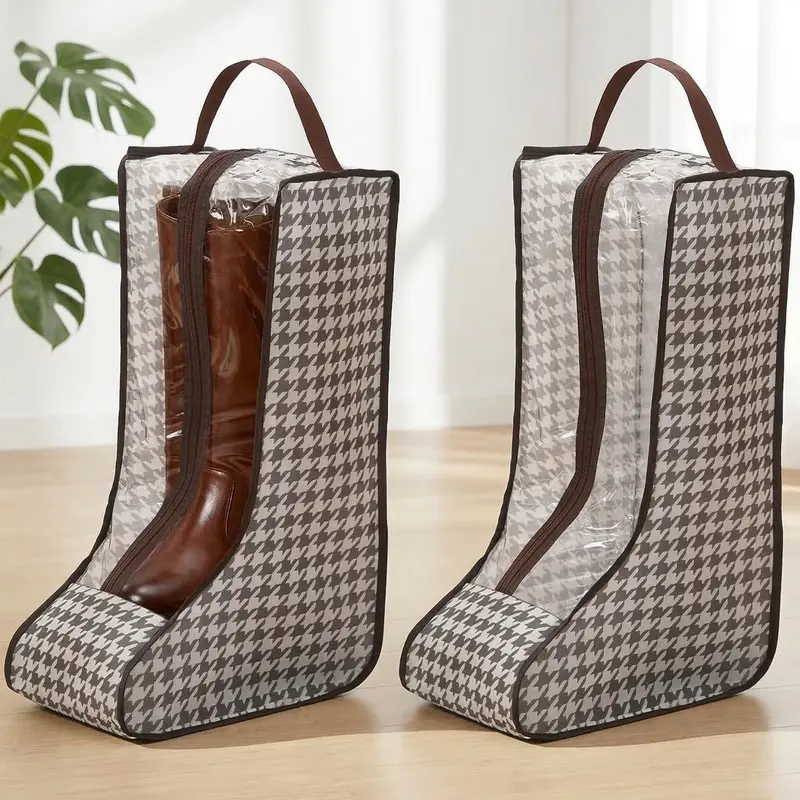 2-Piece Non-Woven Cowboy Boot Storage Bags, Dust Proof Cover, Breathable Mesh, Carrying Handle, Hang-Fold Design, Moisture Guard, Compact, Durable, Easy Access During Travel, Ideal for Home Closets, Business Trips