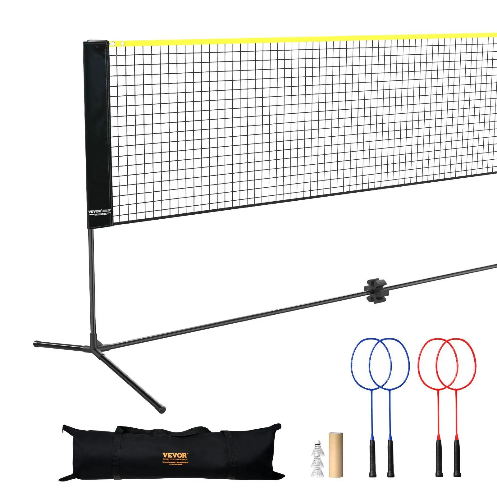 VEVOR 20 ft Portable Badminton Equipment Set - Adjustable Height, Tear-Resistant PE Mesh Net, 4 Rackets, Rust-Resistant Foldable Multi-Width Frame, Carry Bag for Family Outdoor Play (Volleyball,Tennis) | Portable Setup, Back to School