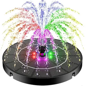 Solar Water Fountain 2025 Upgrade, 3.5W Solar Fountain Pump Garden Bird Bath with Color LED Lights, 4 Fixes & 7 Nozzles, Bird Bath Garden Patio Pond Pool Fish Tank