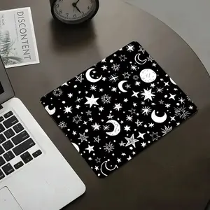 Mystical Black White Starry Design Square mouse pad, Aesthetic Desktop Decorative Protective Pad, Rubber Anti-slip Lockedge Work Pad, Small Size Suitable for Laptop, Desktop Computer Gaming, Work, Family, Non Slip Mousepad