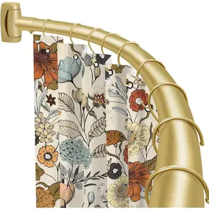Curved Shower Curtain Rod 35-82In(2.9-6.8Ft), Gold Round Rustproof Shower Rod for Bathroom Bathtub, Adjustable Arched Shower Curtain Rod, Never Rust|Extra Space|Non-Slip|Expandable|Need to Drill