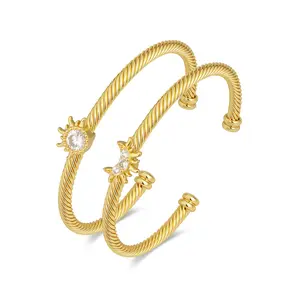 Cable Bracelets for Women 2pcs Mixed Metal Bracelet Twisted Cable Wire Bracelets Designer Cuff Bracelet