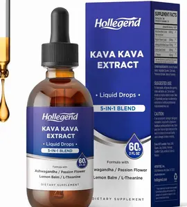Kava Kava Root Extract Liquid Drops, 5 in 1 Blend with Ashwagandha, Lemon Balm, L-Theanine, Kava Tincture Supplement for Stress Relief, Sleep, Brain Health, 2 Fl Oz