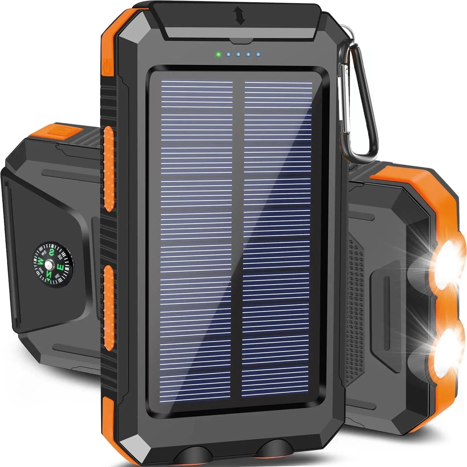 20000mAh Portable Solar Power Bank, Waterproof Solar Phone Charger with LED Light and Dual USB Ports, Compatible with iPhone and Android
