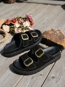 Women's Summer Sandals, Dual Buckle Strap Birkinstyle Shoes, Outdoor Half Slipper, One-Strap Cool Slippers for Women, Footwear