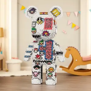 3600pcs Cartoon Lucky Bear 3D Puzzle Building Blocks Creative Decoration, Birthday Halloween Valentine Christmas Gift, Perfect for Personal Use