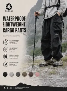 Unisex Baggy Cargo Parachute Pants, Lightweight Water-Resistant Outdoor Hiking Trousers, Loose-Fit Gorpcore Streetwear Pants for Men & Women Casual Elastic Waist Black