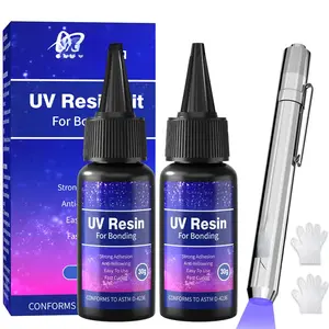 UV  Kit with Light, 60g/2oz Fast Drying Beginner-Friendly Kit, Bonding & Repairing in Seconds, 30g*2 Clear UV Glue with UV Penlight for , Plastic, Glass,