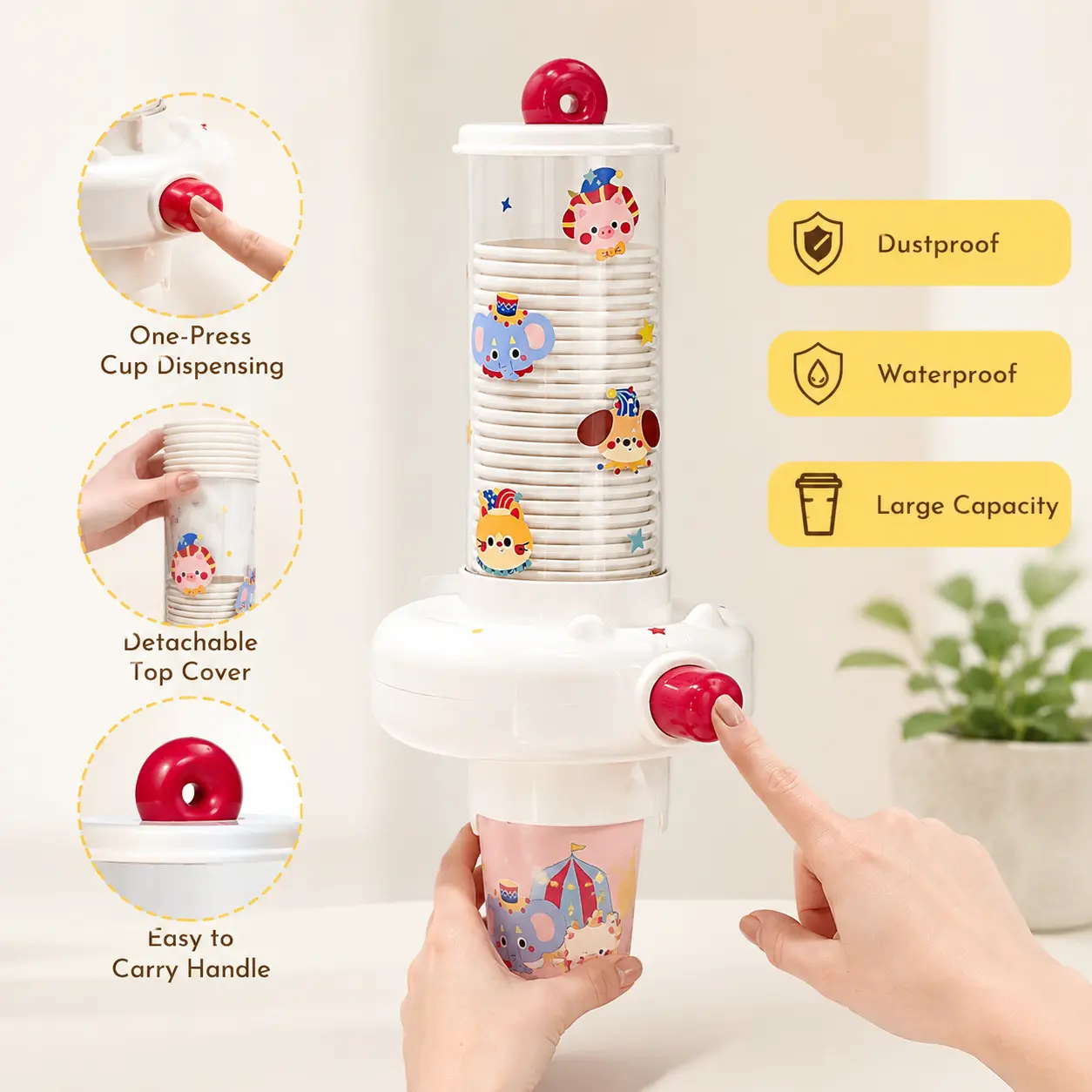 1 Count, Cartoon Printed Wall Mounted Paper Cup Dispenser, Dustproof Waterproof Cup Holder for Home and Office Use