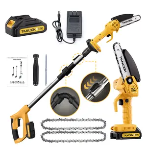 TANLOOK 2-in-1 Cordless Pole Saw, 6 Inch Mini Electric Chainsaw with Telescopic Extension Shaft, 21V Rechargeable Battery Tree Trimmer, Handheld Pruning Saw for Yard Garden Tree Cutting