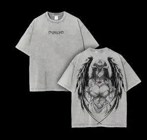 Albedo - Overlord Anime Double Printed Vintage Washed Tee Unisex Oversize Anime Manga Washed Heavyweight Cotton T-shirt