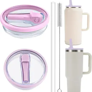 40oz Reusable Insulated Cup Lid Set with Straw and Brush, Leak-Proof Flip Straw Compatible Cover, Anti-Spill Spill Proof Cap