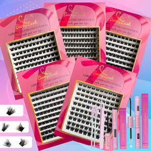 1 Box 3D Cluster Segmented Individual Eyelash Set, D Curl Mixed Length, Synthetic Fiber, with Bond & Seal, Remover, Applicator and Lash Brushes, Fluffy Eyelashes Cluster, Volumized False Eyelashes, for Make Up Or Daily Use, Individual Eyelash Extensions