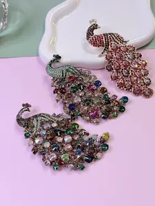 Statement Multicolor Rhinestone Peacock Brooch Pin