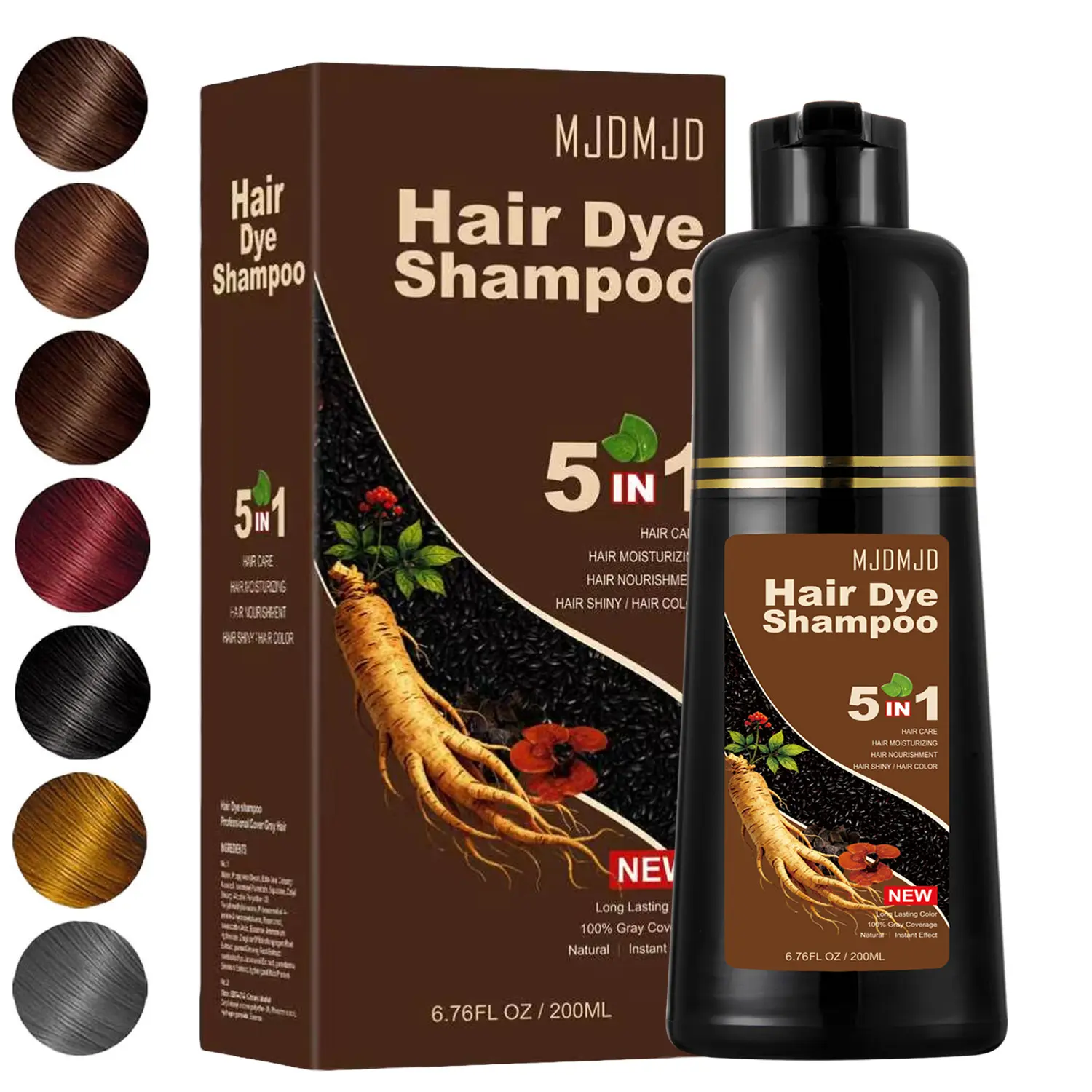 5-in-1 Black Hair Dye Shampoo – Covers Gray Hair in 10-15 Mins, Herbal Formula with Ginseng Extract, Natural Semi-Permanent Hair Coloring for Men & Women, black hairdye 200ml Ash Brown Haircare hair dye