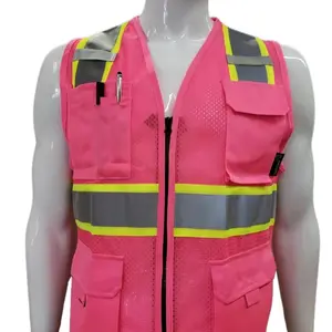 High Visibility Reflective Pink vest with multiple pockets