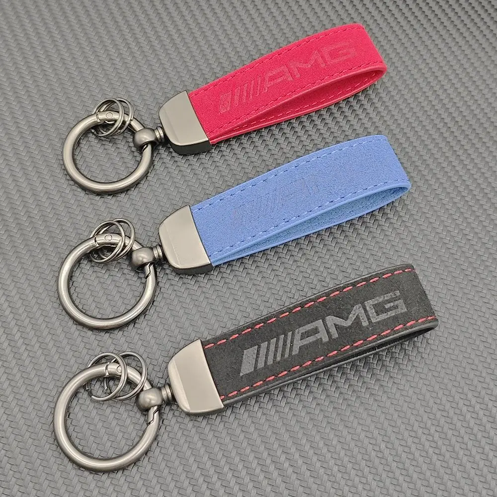 Suede Leather Car Keychain AMG Logo Keyring For Mercedes Benz W210 W211 W124 W168 W176 W203 W204 W212 W123 W205 CLS Accessories