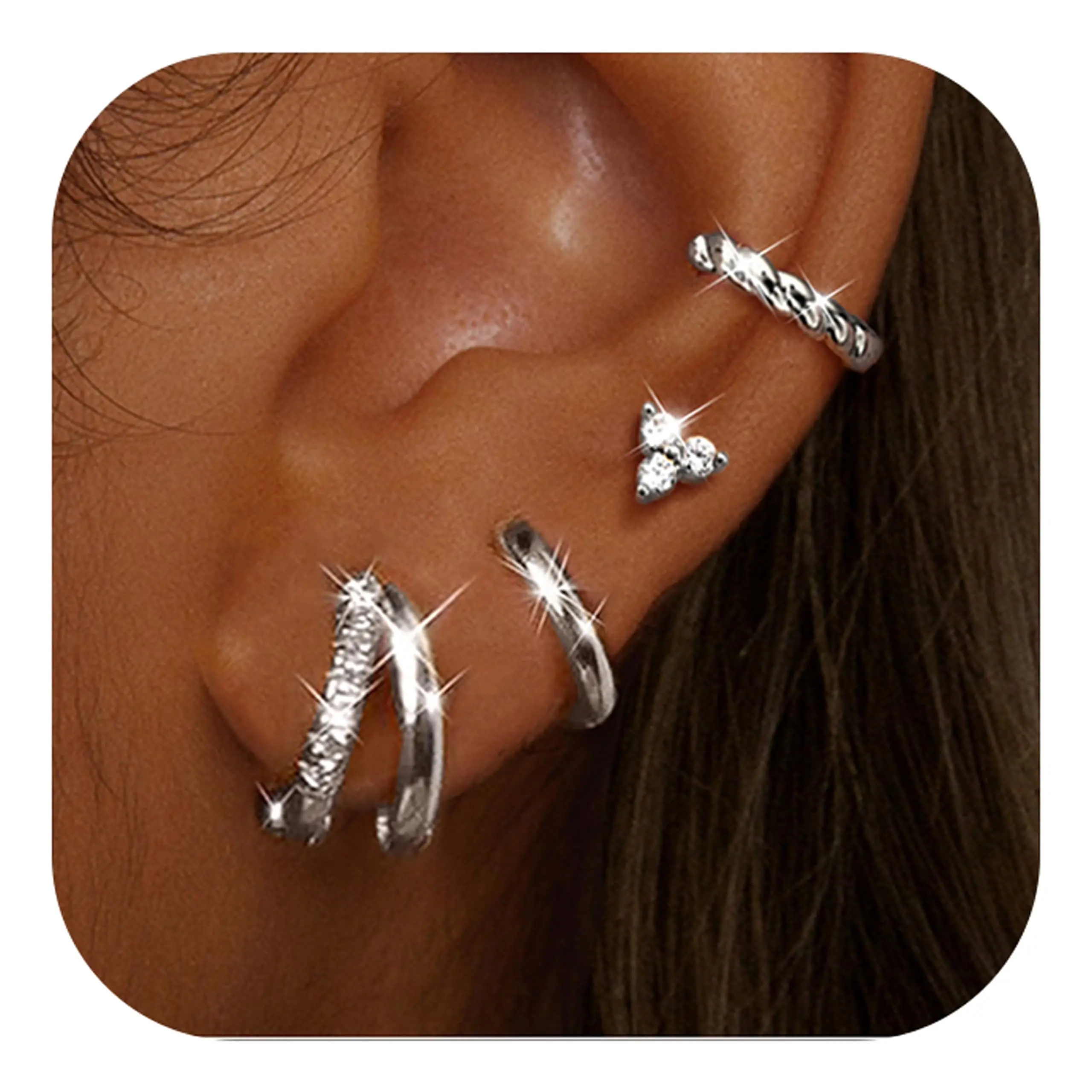 FASACCO Small Hoop Earrings Stacks for Women - Hypoallergenic 14K Plated Gold Surgical Steel Chunky Huggie Earings Stacks Set Dainty Cute Cartilage Flat Back Stud Jewelry Trendy Gift 4 Pairs Summervibes