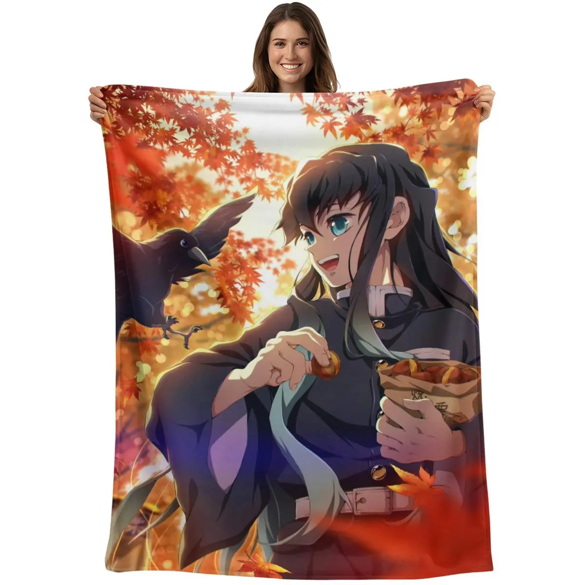 Demon Slayer Muichiro Tokito Polyester Fiber 1-Piece Lightweight Warmth Blanket - Multi-Size Anime-Inspired Throw, Ideal Gift for Demon Slayer Fans, Indoor/Outdoor Use 251121, One-Piece