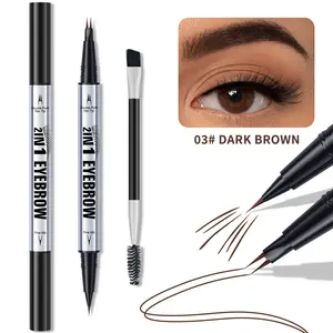 Dual Tip Eyebrow Pencil with Brush, 2-Prong Microblading Brow Pen, Waterproof Smudge-Proof Natural Hair-Like Brows