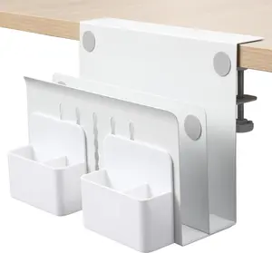 Desk Side Storage, Under Desk Laptop Mount, Table Side Hanging File Organizer, No Drill Clamp On Cable Management Tray, Laptop Holder with Magnetic Pen Holder for Office and Home, Load 22 Lbs