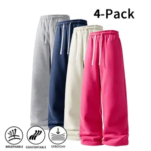 4-Pack Men's Baggy Sweatpants, Elastic Waist Drawstring, Thick Fleece Lined, Warm & Cozy, Soft Breathable Fabric, High Stretch, Comfortable Casual Pants, Multi-Color Loose Fit Streetwear Trousers for Fall & Winter