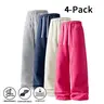 Men’s 4-Pack Baggy Wide-Leg Sweatpants, Stretch Breathable Fabric, Drawstring Elastic Waist, Loose Fit, Daily Street Casual Jogger Pants