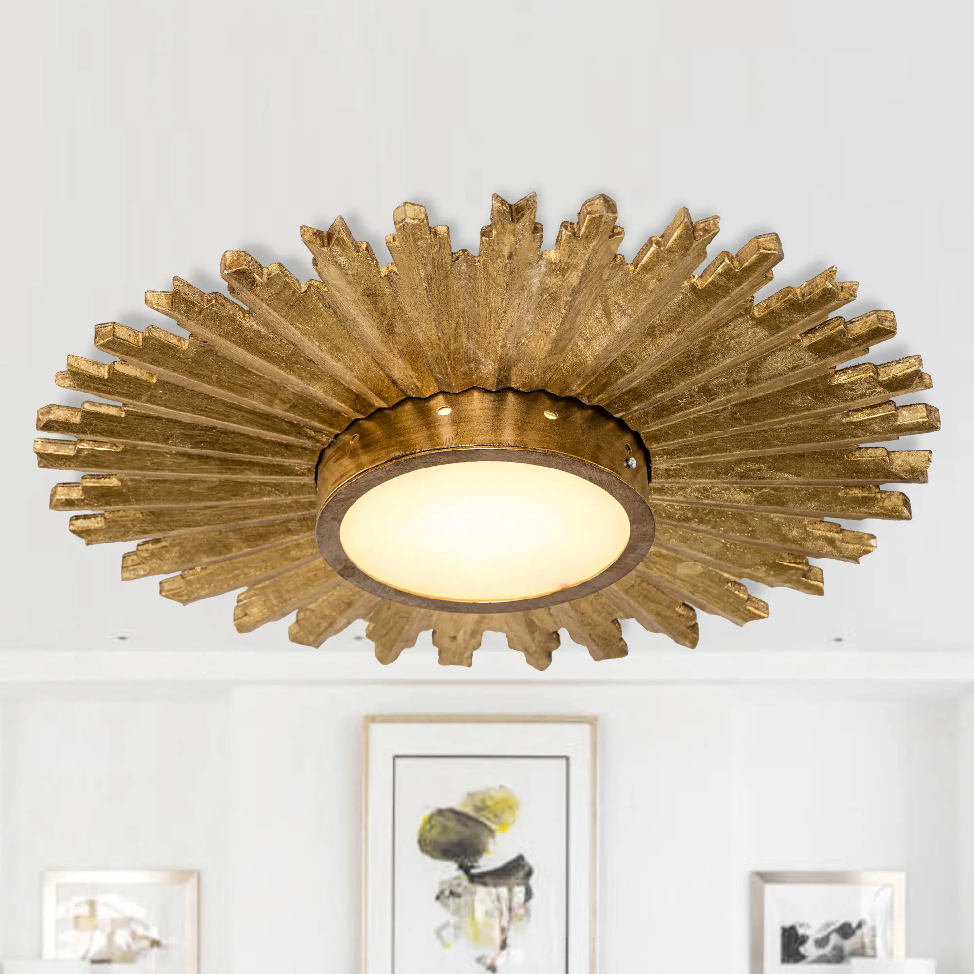 Parrot Uncle Golden Sunburst 2 Light Flush Mount Lighting