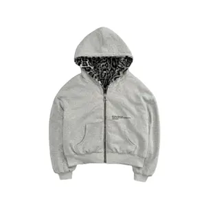 Women's Double-Sided Loose Zip Hoodie Leopard Print Retro Hip-Hop Casual Sweatshirt with Flap Pockets teddy coat