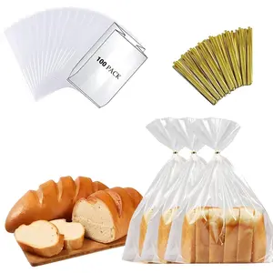 Bread Bags for Homemade Bread & Sandwich Bread , 100 Pack Clear Plastic Storage Bags with Ties, Airtight  Safe Design for  Bakers and Bakeries(8"x2.4"x12")