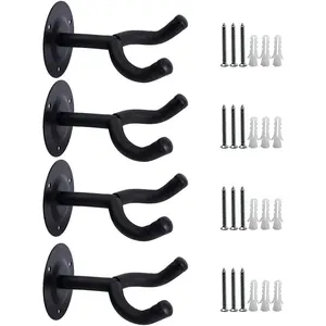 Guitar Hanger, 4-Pack,for Wall Hangers,  Guitar Hooks Perfectly Displayed in  Retail Stores/Bedrooms/Bars, Black