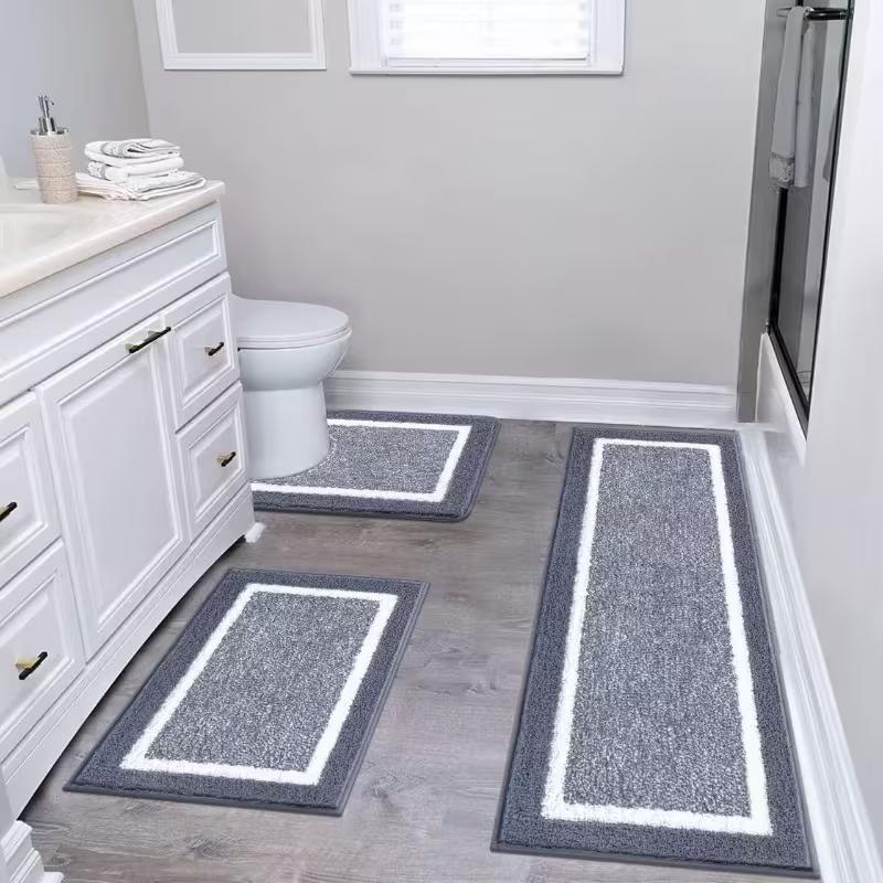 3pcs 15.75X23.62“, 19.96X23.62”, And 15.75X47.24“ Bathroom Rug Non Slip Absorbent Bath Mats for Bathroom Sets Washable Microfiber Bathroom Rugs and Mats Shaggy Bath Rugs and U-Shaped Toilet Mat for Bath