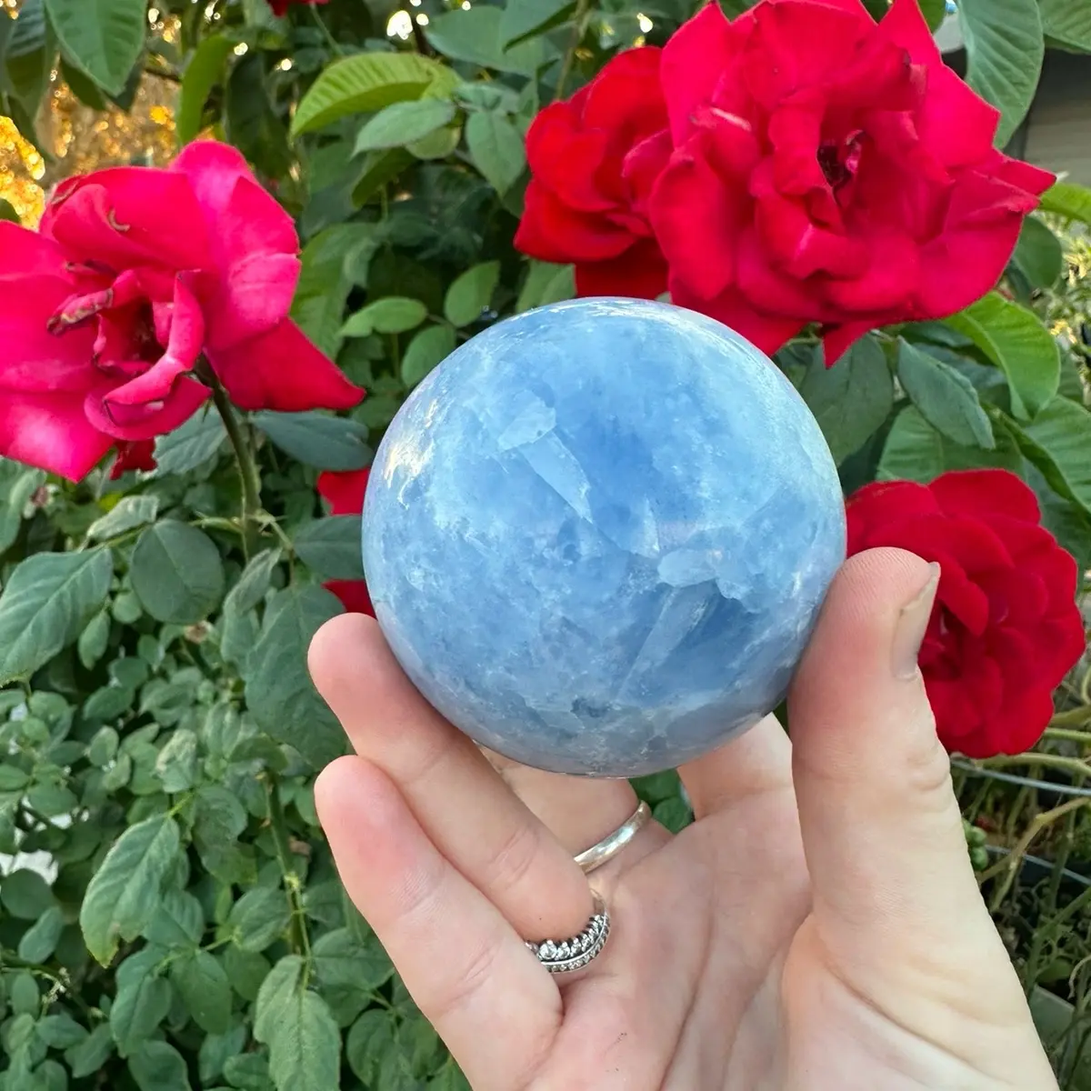 Blue Calcite Sphere - Authentic Stone Sphere for Feng Shui and Meditation