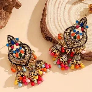 Multi Beaded Jhumka Earrings with Intricate Design and Vibrant Colors for a Festive Look - Perfect for Any Occasion