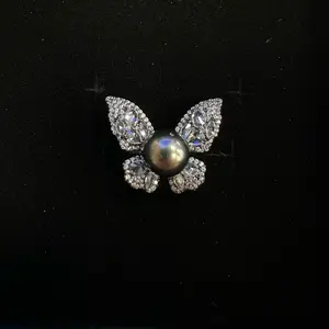 Cultured Tahitian Pearl Butterfly Sterling Silver Ring - Perfect Christmas Gift for All Occasions