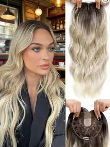 🔥 No More Bad Hair Days! 22" Dark Brown Wavy Clip-In Hair Topper, Invisible Lace Base, Premium Synthetic Hair, Seamless Blend for Thinning Hair & Instant Glam!