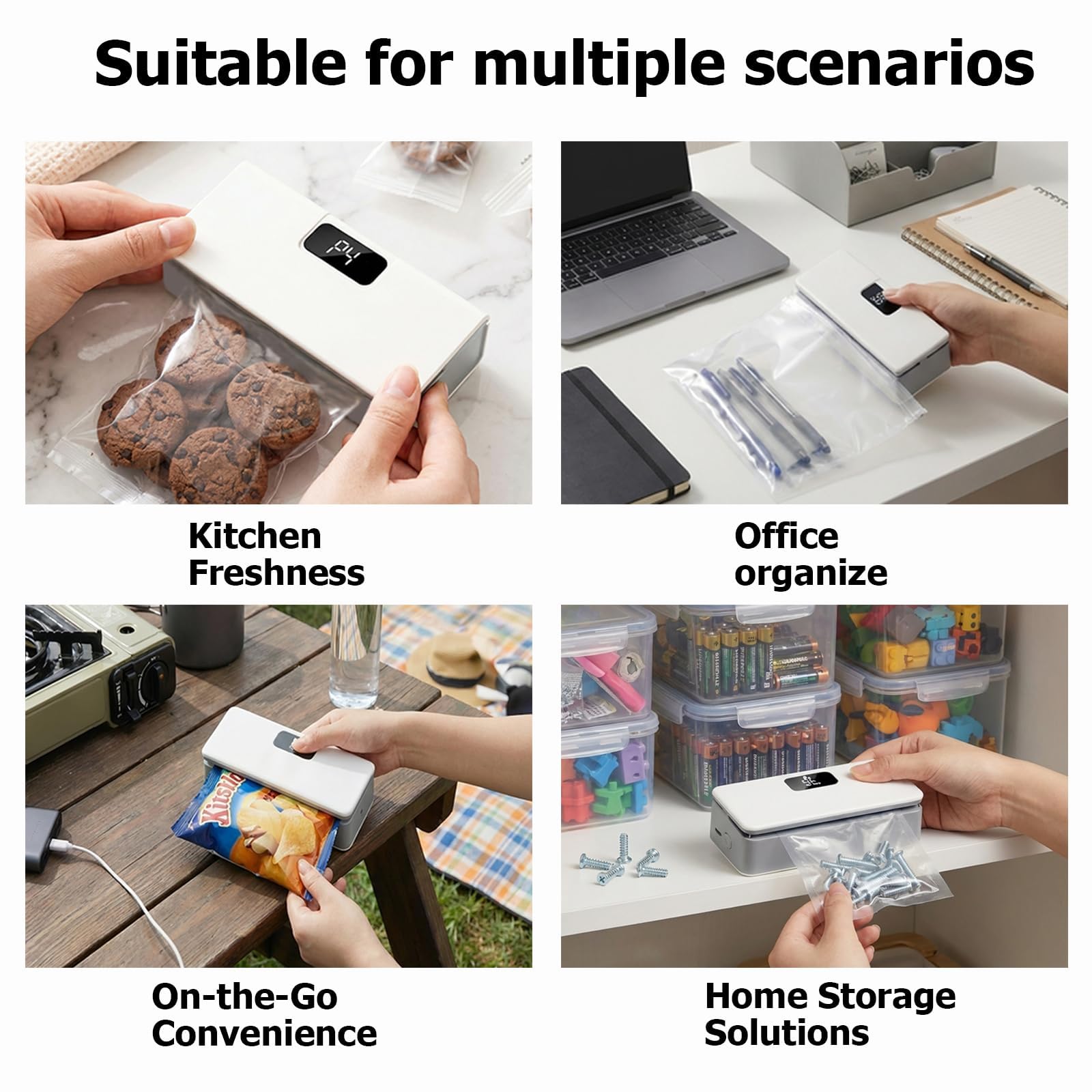 Compact Portable Food Sealer - USB-C Plastic Bag Sealer with LED Display, 8 Adjustable Gears, Magnetic Back, Automatic Sealing for Chips, Mylar Bags, Travel Home Preservation