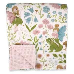 Fairies & Frogs Garden Bamboo Cotton Waffle Blanket
