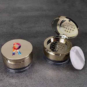 Travel Essentials Cosmetic Powder Sifter, Loose Powder Jar with Sifter Mirror, Compact Makeup Container for Business Trips